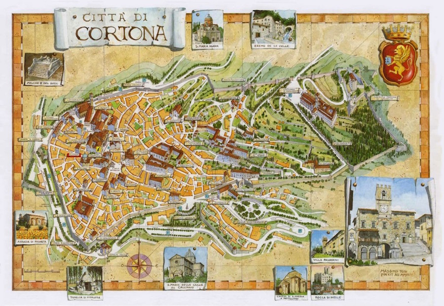 Mapa de la ciudad de Cortona.