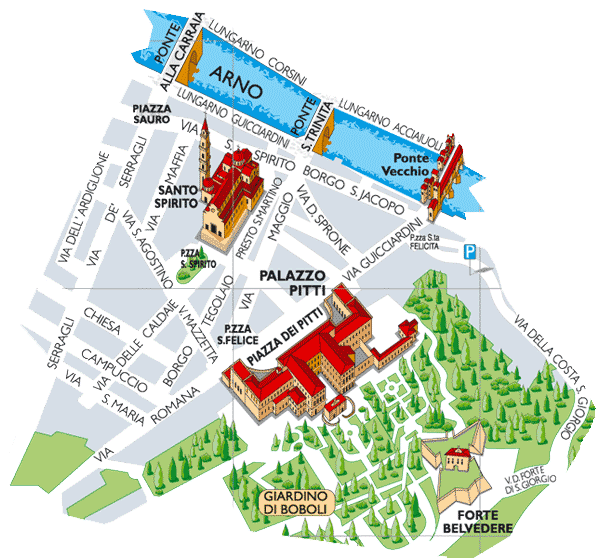 Mapa para llegar al Palazzo Pitti