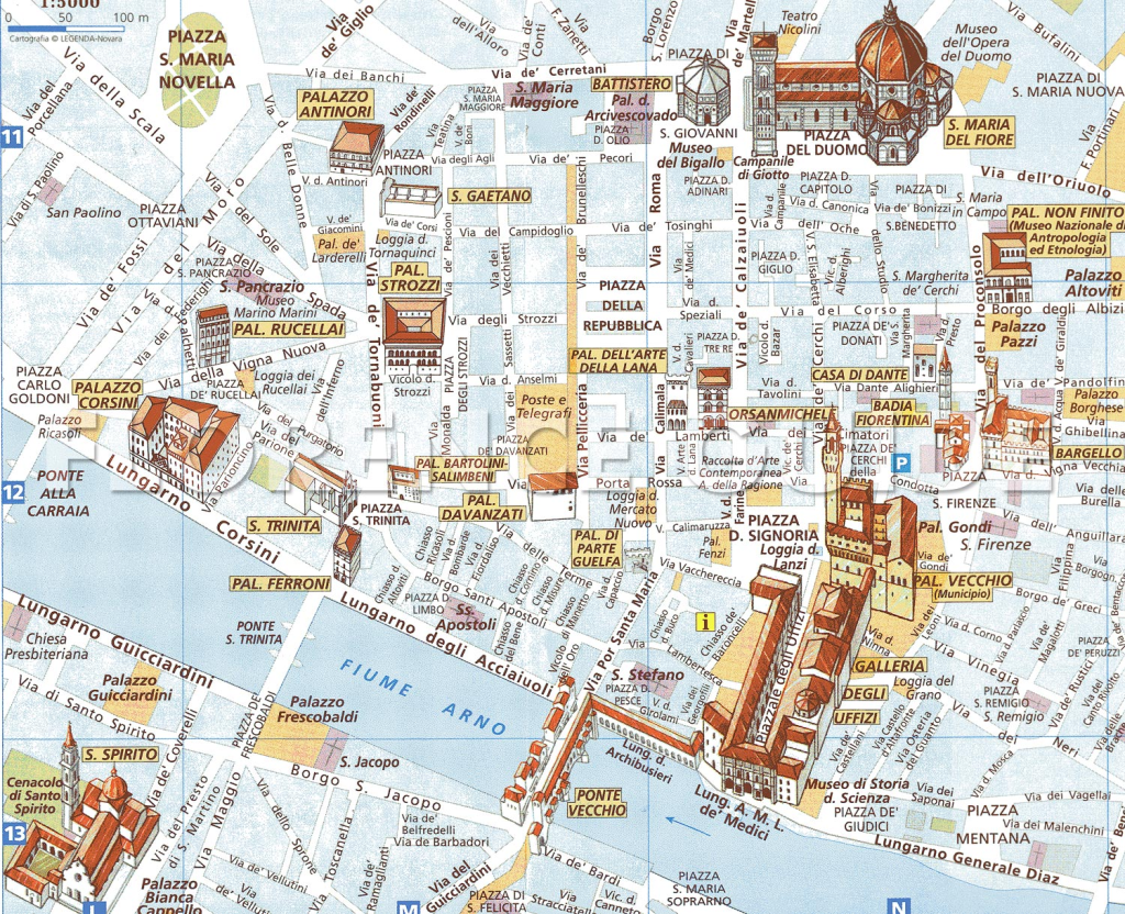 Mapa del centro de Florencia